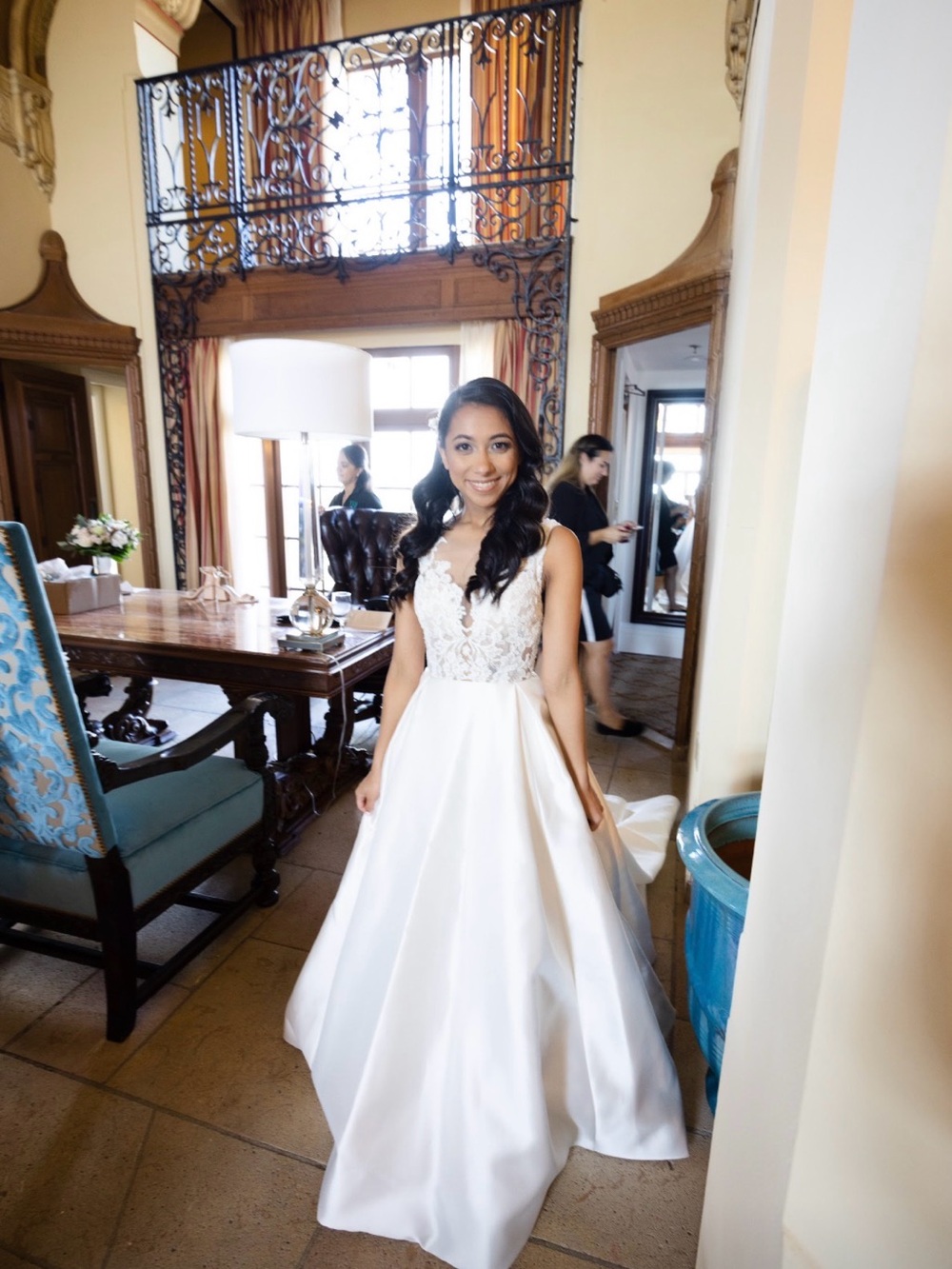 Lazaro Sheer Neckline Wedding Gown